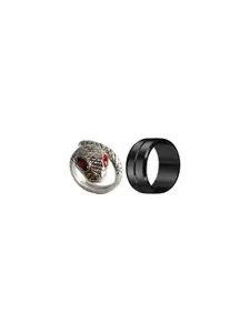 Dynamic Retail Global Set of 2 Rings for Men, Silver-Black Alloy Ring ()