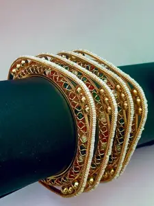Anouk Set Of 4 Copper-Plated Stone-Studded & Beaded Bangles