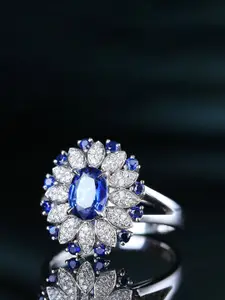 Jewels Galaxy Silver-Plated Cubic Zirconia-Studded Finger Ring