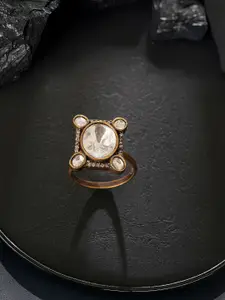 Saraf RS Jewellery Gold Plated Kundan Mossanite Studded Geometric Adjustable Finger Ring