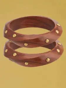 ATIBELLE Set Of 2 Gold-Plated Wooden Bangles