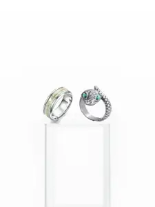 Dynamic Retail Global Set of 2 Rings for Men, Silver-Silver Alloy Ring ()