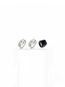 Dynamic Retail Global Set of 3 Ring for Men, Silver-Black Alloy Ring ()