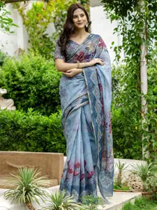 Satrani Floral Printed Zari Saree