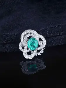 Jewels Galaxy Women Silver-Plated Cubic Zirconia -Studded Finger Ring