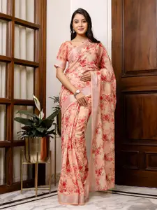 Satrani Floral Printed Zari Blend Ready to Wear Saree