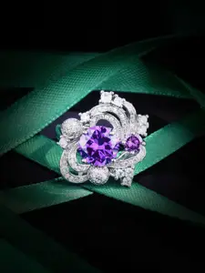 Jewels Galaxy Silver-Plated Cubic Zirconia-Studded Finger Ring