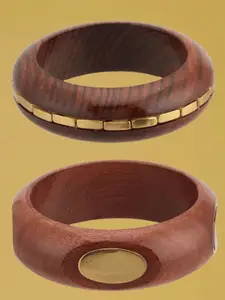ATIBELLE Set Of 2 Gold-Plated Wooden Bangles