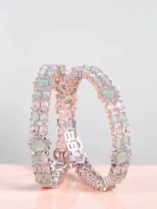 Opal Touch Set Of 2 Rhodium Plated American Studded Bangle