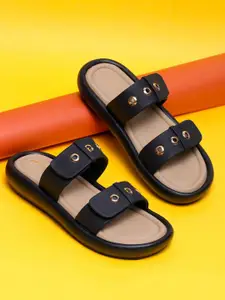 TRASE Women Solid Open Toe Slip-On Synthetic Flats