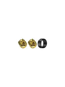 Dynamic Retail Global Set of 3 Ring for Men, Gold-Black Alloy Ring ()