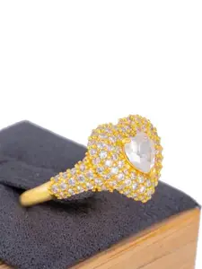V FASHION JEWELLERY 9316 Gold-Plated Cubic Zirconia Studded Heart Shaped Finger Ring