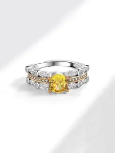 Jewels Galaxy Silver-Plated Cubic Zirconia Studded Adjustable Finger Ring