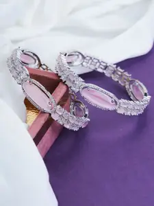 Opal Touch Set Of 2 Rhodium-Plated American Diamond Studded Bangles