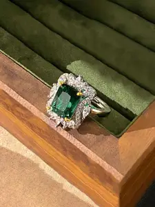 Jewels Galaxy Silver-Plated Cubic Zirconia-Studded Finger Ring