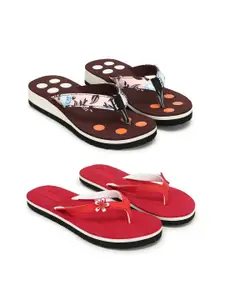 TWO SOFT Women Set of 2 Printed EVA Thong Flip-Flops