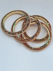 Anouk Set Of 4 Copper-Plated Stone-Studded & Beaded Bangles