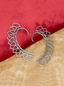 Sangria Silver-Plated Oxidised Leaf Shaped Ear Cuffs