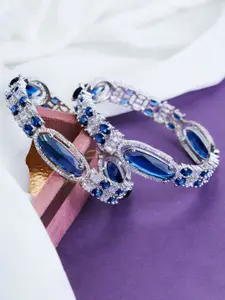 Opal Touch Set Of 2 Rhodium Plated & American Diamond Studded Bangle