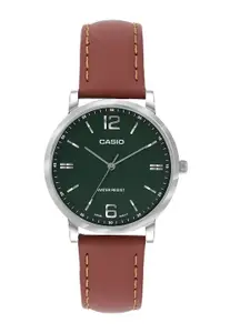 CASIO Women Brass Dial & Leather Cuff Straps Analogue Watch A2447