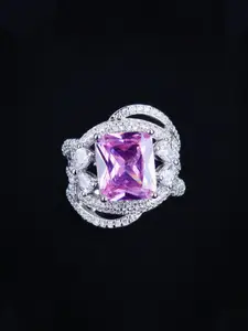 Jewels Galaxy ewels Galaxy Silver-Plated Cubic Zirconia -Studded Finger Ring