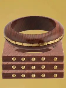 ATIBELLE Set Of 4 Gold-Plated Beaded & Round-Square Twisted Shaped Wooden Bangles