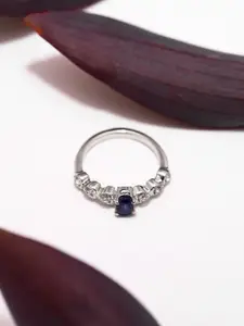 Exotic India Faceted Sapphire & Cubic Zirconia Stone Studded Oval Shape Finger Ring