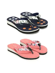 TWO SOFT Women Set Of 2 Printed Thong Flip-Flops