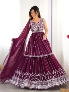 Fusionic Floral Embroidered Sequinned Ready To Wear Lehenga & Choli With Dupatta