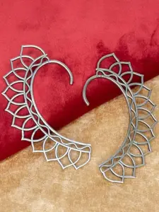 Sangria Women Silver-Plated Oxidised Leaf Shaped Ear Cuffs