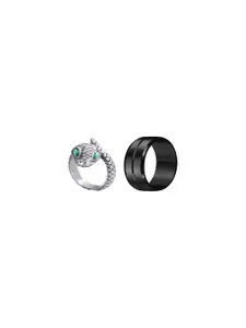 Dynamic Retail Global Set of 2 Rings for Men, Silver-Black Alloy Ring ()