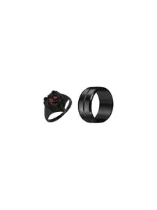 Dynamic Retail Global Set of 2 Rings for Men, Black-Black Alloy Ring ()