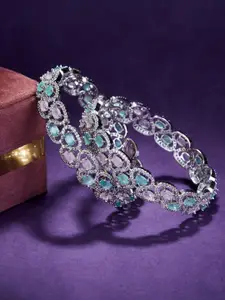 Opal Touch Set Of 2 Rhodium Plated & American Diamond Studded Bangle