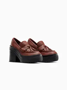 Converse Women Textured Leather Block Heels Pumps with Tassels