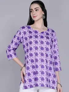 Tviksha Fashion Women Floral Printed V-Neck Pure Cotton A-Line Kurti
