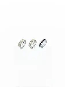 Dynamic Retail Global Set of 3 Ring for Men, Silver-Silver Alloy Ring ()
