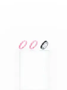 Dynamic Retail Global Set of 3 Ring for Men, Multicolor-Silver Alloy Ring ()