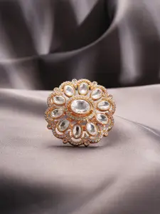 Saraf RS Jewellery Gold-Plated Kundan Studded Adjustable Finger Ring