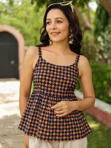 Rain & Rainbow Women Ethnic Motif Printed Cotton Peplum Top