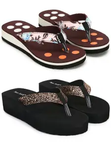 TWO SOFT Women Set Of 2 Printed Thong Flip-Flops