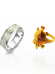 Dynamic Retail Global Set of 2 Rings for Men, Silver-Yellow Alloy Ring ()
