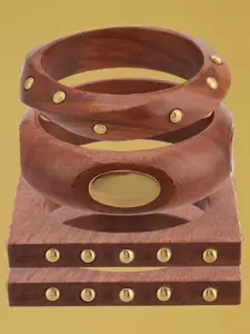 ATIBELLE Set of 4 Gold Plated Wooden Bangles