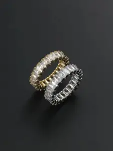 V FASHION JEWELLERY Set Of 2 Gold-Plated & Silver-Plated Morganite Finger Rings