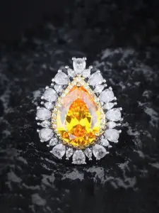 Jewels Galaxy Women Silver-Plated Cubic Zirconia Studded Finger Ring