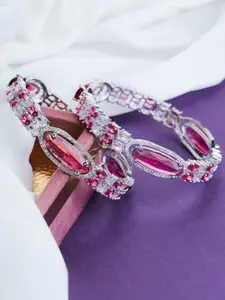 Opal Touch Set Of 2 Rhodium-Plated American Diamond Studded Bangles