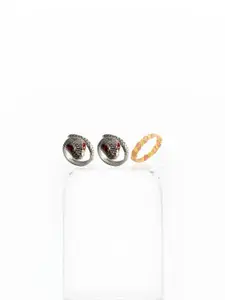 Dynamic Retail Global Set of 3 Ring for Men, Silver-Multicolor Alloy Ring ()