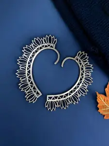 Sangria Silver-Plated Lotus Shape Oxidised Ear Cuffs