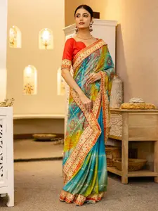 Satrani Bandhani Beads and Stones Pure Silk Bandhani Saree