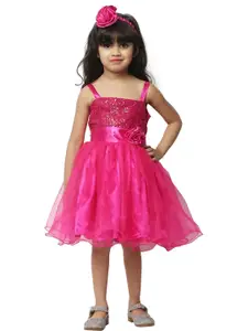 Shahina Fashion Girls Embellished Shoulder Straps Corsage Detail Fit and Flare Dresses