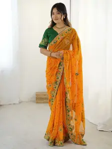 Satrani Bandhani Printed Embroidered Border Gotta Patti Bandhani Saree